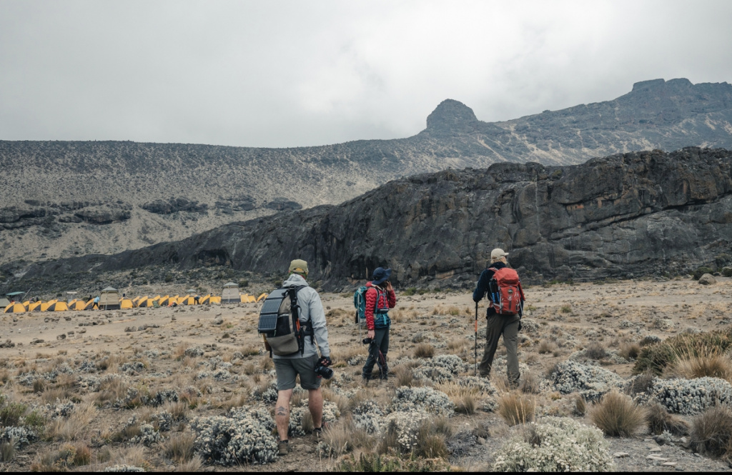 Trekkers approaching Moir Hut Camp